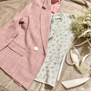 Blush Pink Plaid Double Breasted Blazer